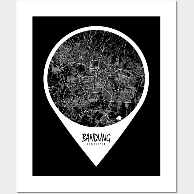 Bandung, Indonesia City Map - Travel Pin Wall Art by deMAP Studio